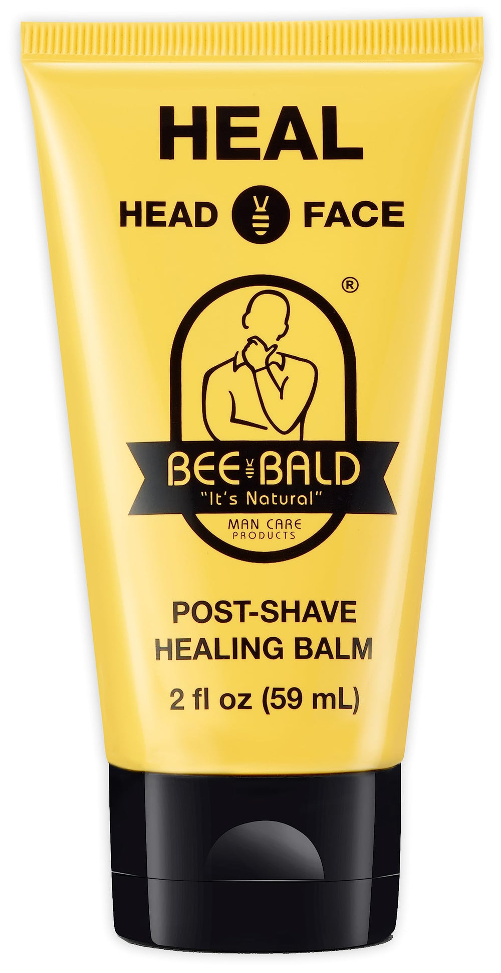 Bee Bald HEAL aftershave bottle shown for immediate calm after shaving