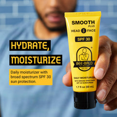 Bee Bald Smooth Plus SPF30 label close-up highlighting broad spectrum protection.