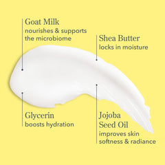 Beekman 1802 Goat Milk Lotion bottle close-up with fragrance-free label