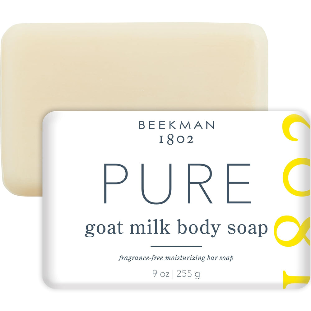 Beekman 1802 barra de jabón leche de cabra con aceites botánicos y manteca de karité para piel suave.