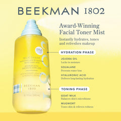 Beekman 1802 Milk Shake Hydrating Face Mist spritz on skin to set makeup