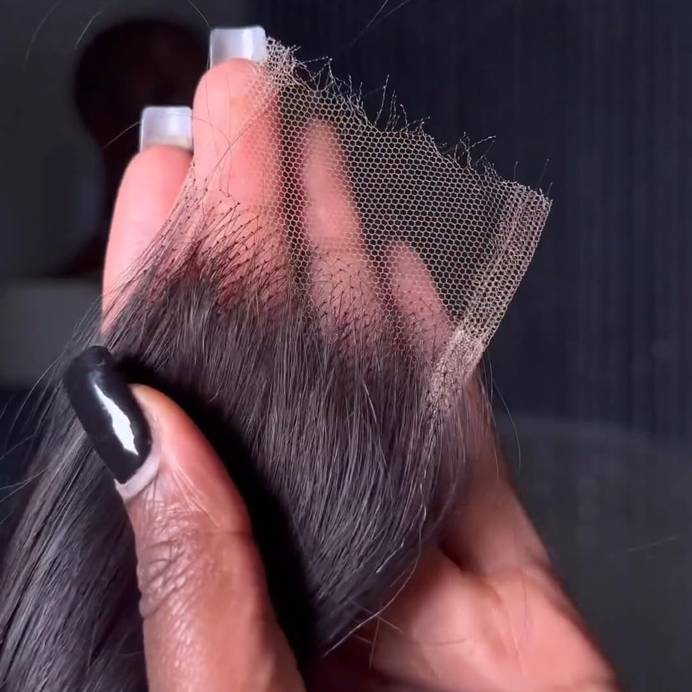 Beeos skinlike HD lace closure closeup shows an invisible hairline for natural styling
