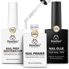 Beetles 9-in-1 gel nail glue kit bottle close-up for versatile nail prep.