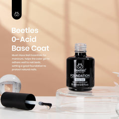 Beetles Gel Base Coat applied on nail demonstrates strong adhesion foundation.