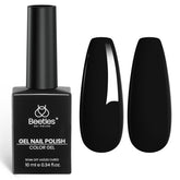 Beetles Black Gel Polish bottle side view for bold glossy manicure at home.