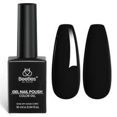 Beetles Black Gel Polish bottle side view for bold glossy manicure at home.