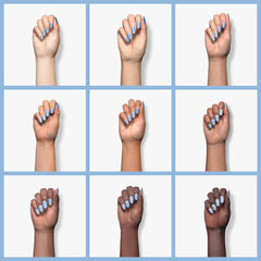 Beetles Blue Gel Polish on nails delivering long-lasting color at home