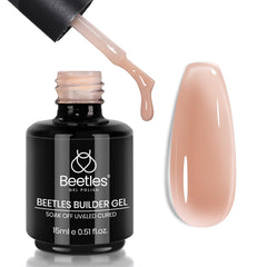 Beetles Builder Gel Caramelo Nude en frasco, tono cálido para uñas duraderas.
