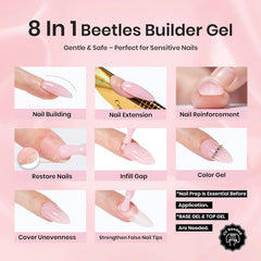 Beetles Builder Gel self-leveling flow shown for smooth nail surfaces.