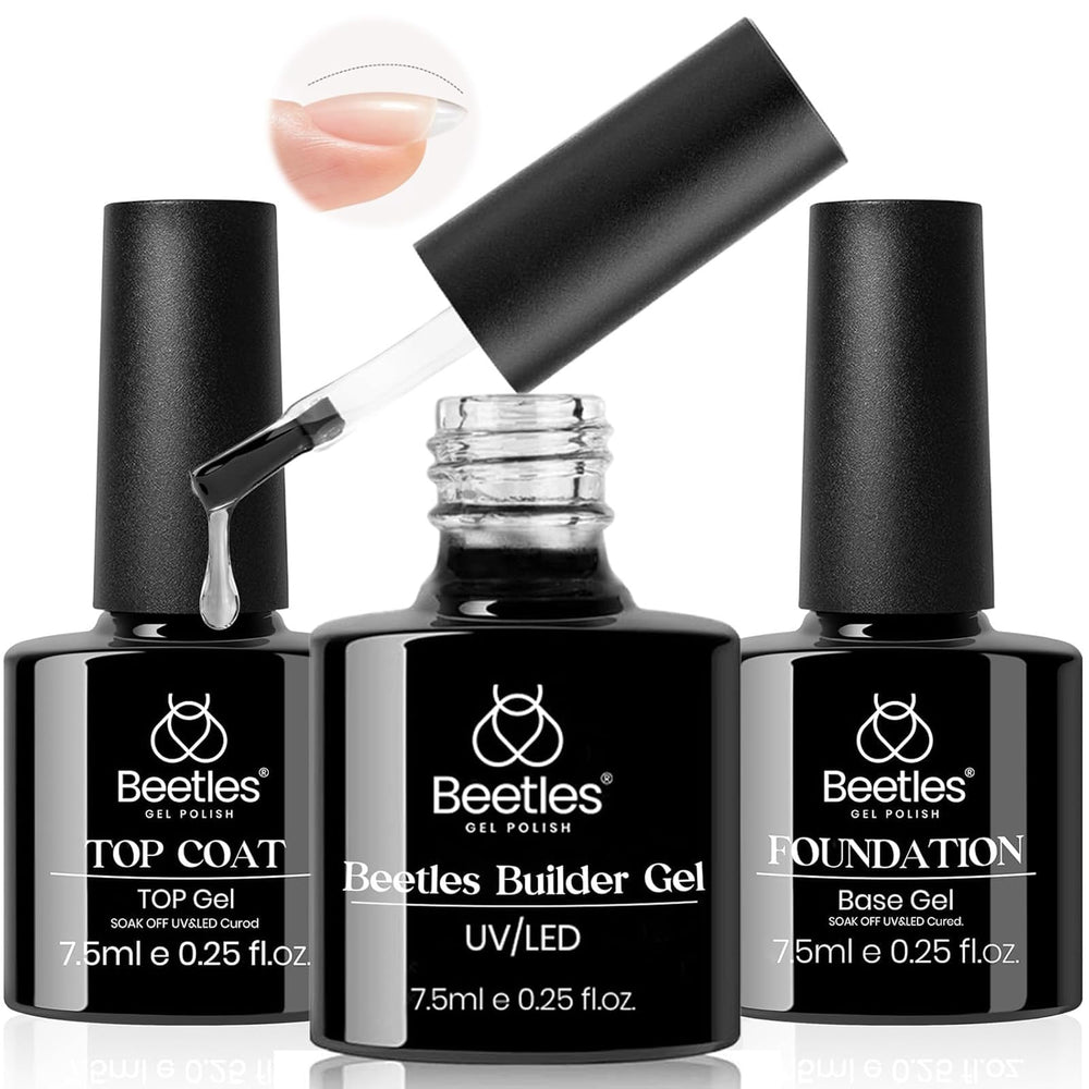 Beetles Builder Gel set application: precise nail extension with self-leveling ease.