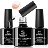 Beetles Builder Gel set application: precise nail extension with self-leveling ease.