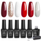 Beetles Candy Cane set bottles show six holiday colors for DIY manicures.