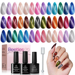 Beetles Cat Eye Gel Nail Polish Set displays vibrant hues for chic day-to-night nails.