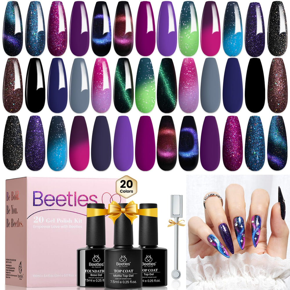 Beetles Cat Eye Gel Polish Set collection shows vibrant color options for nails