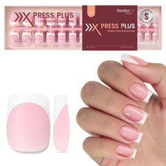 Beetles consejos estilo francés gel: uñas rosadas cortas y cuadradas para un acabado elegante.