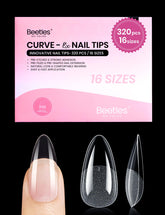 Beetles Curve-EX, puntas almendra mediana, vista cercana para extensiones duraderas.