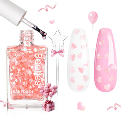 Beetles Easter pink heart pattern on nails for a playful spring look
