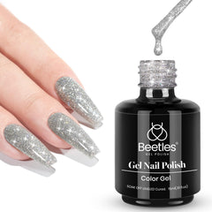 Beetles esmalte gel con brillo reflejante plateado para uñas deslumbrantes.