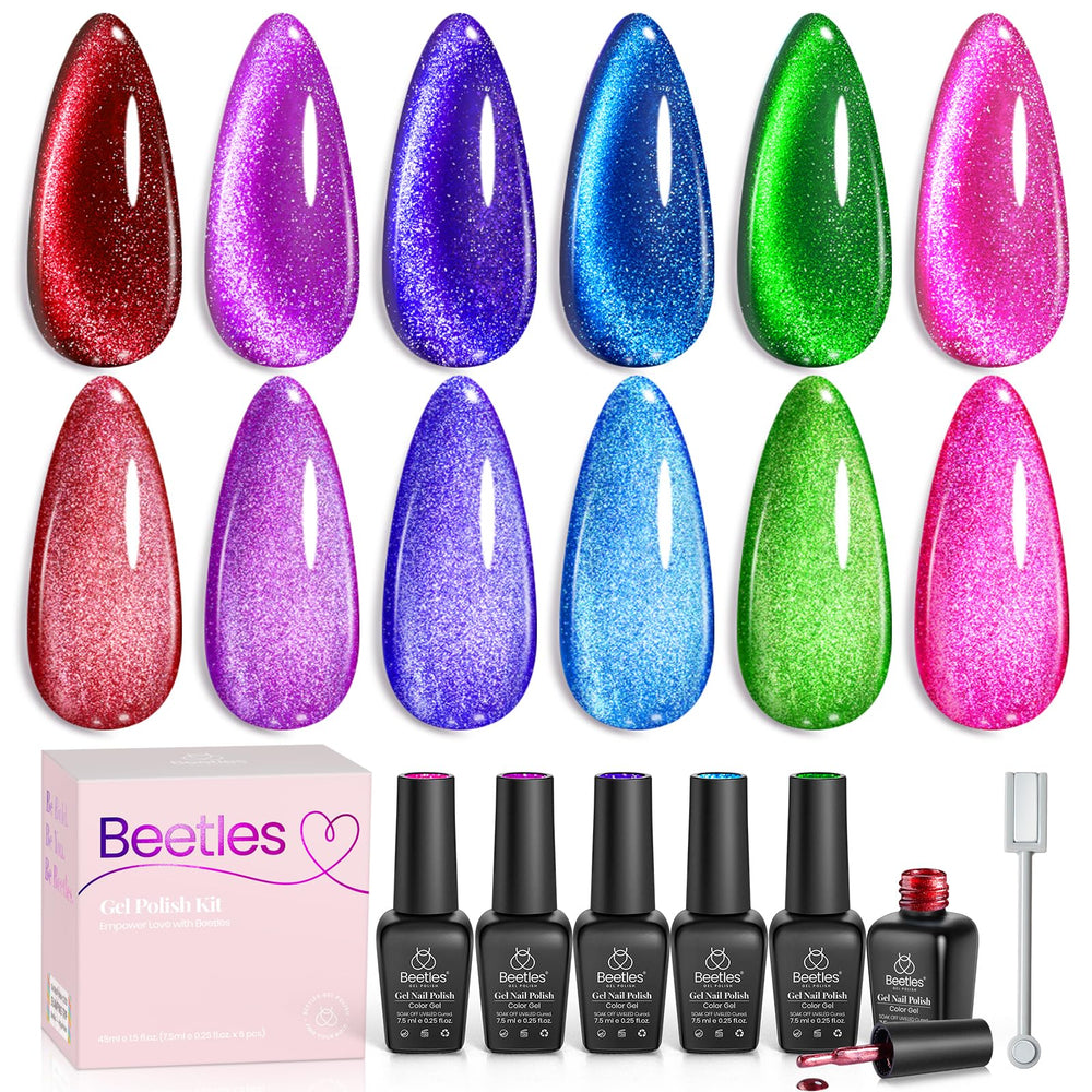Beetles esmalte gel ojo de gato morado, acabado brillante y efecto focal para looks audaces