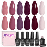 Beetles Esmalte Gel Purpura: conjunto de seis colores para manicuras otoñales.