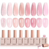 Beetles gel de uñas rosa translúcido en conjunto, ideal para un acabado suave