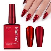 Beetles esmalte de uñas rojo cromo en acabado espejo para un look brillante.