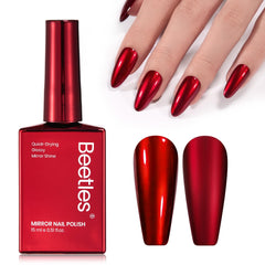 Beetles esmalte de uñas rojo cromo en acabado espejo para un look brillante.