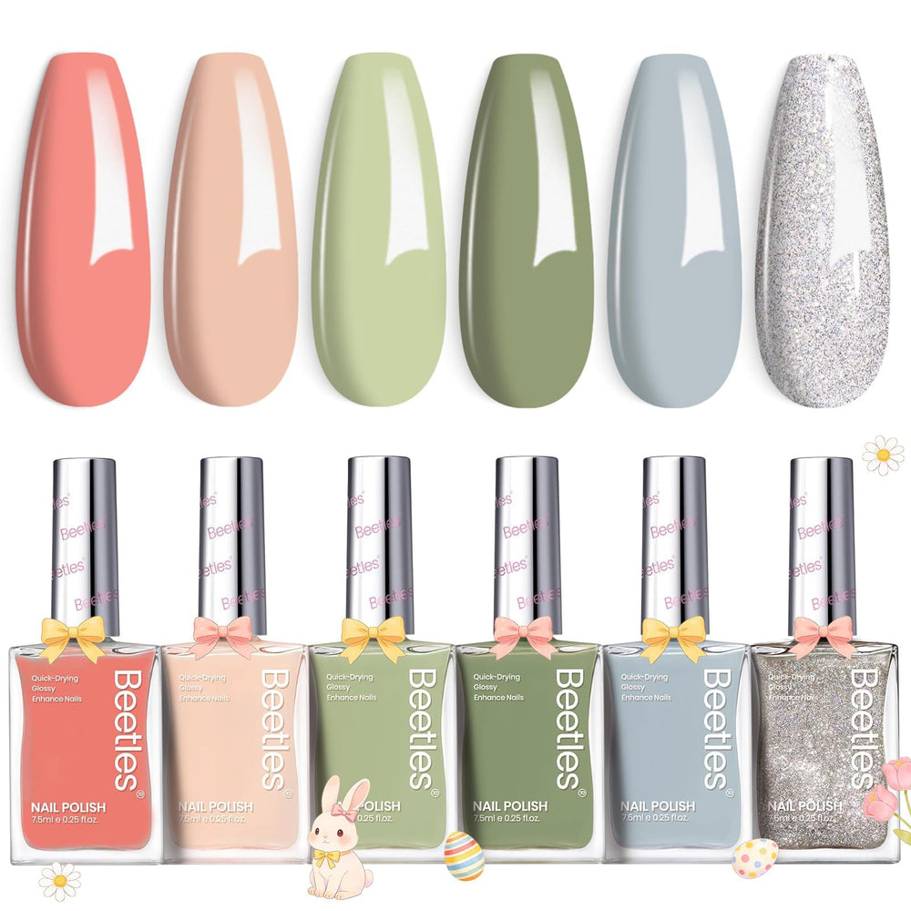 Beetles Esmaltes en Gel P176: conjunto de 6 colores glitter para uñas brillantes.