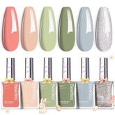 Beetles Esmaltes en Gel P176: conjunto de 6 colores glitter para uñas brillantes.