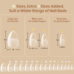 Beetles Flat-X extensiones de uña, 16 tallas prenumeradas para ajuste preciso.