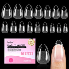 Beetles Flat-X extensiones de uña almendra corta, ajuste cómodo y adherencia mejorada.