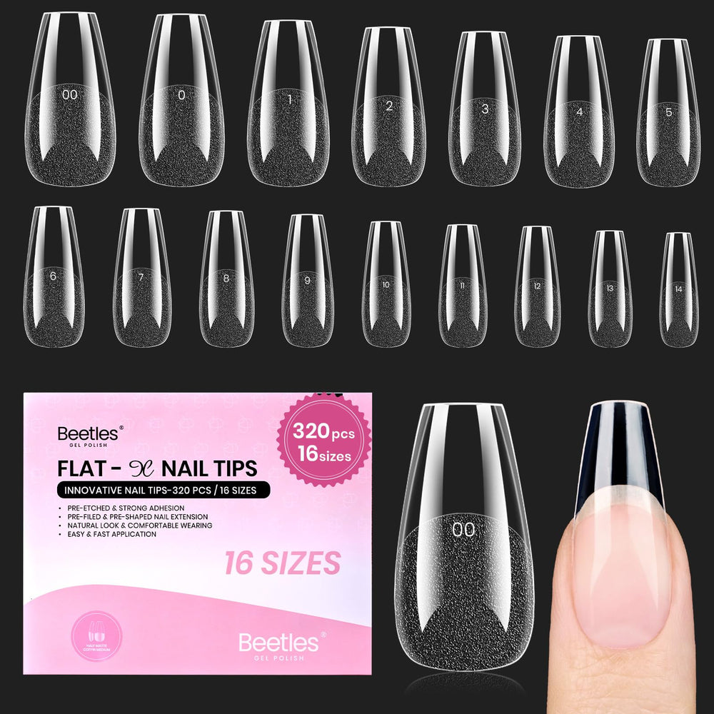 Beetles Flat-X tips uñas forma coffin mediana para ajuste cómodo y sin levantamiento
