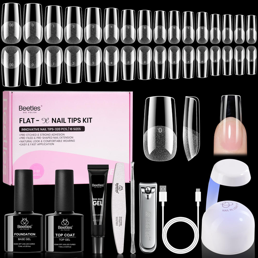 Beetles Flat-X square nail tips 320 piece set with a secure fit