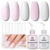 Beetles French Tip Gel Polish Set packaging with nude pink and white bottles for home use.