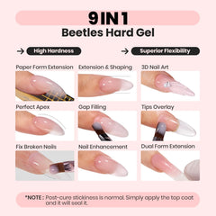 Beetles Gel 9-en-1, funciones profesionales para uñas duraderas y de aspecto pulido.