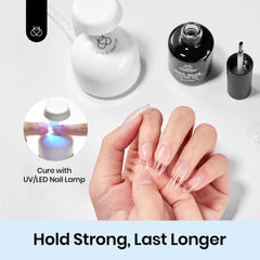 Beetles gel nail glue 9 en 1 con acabado tipo vidrio sin residuo.