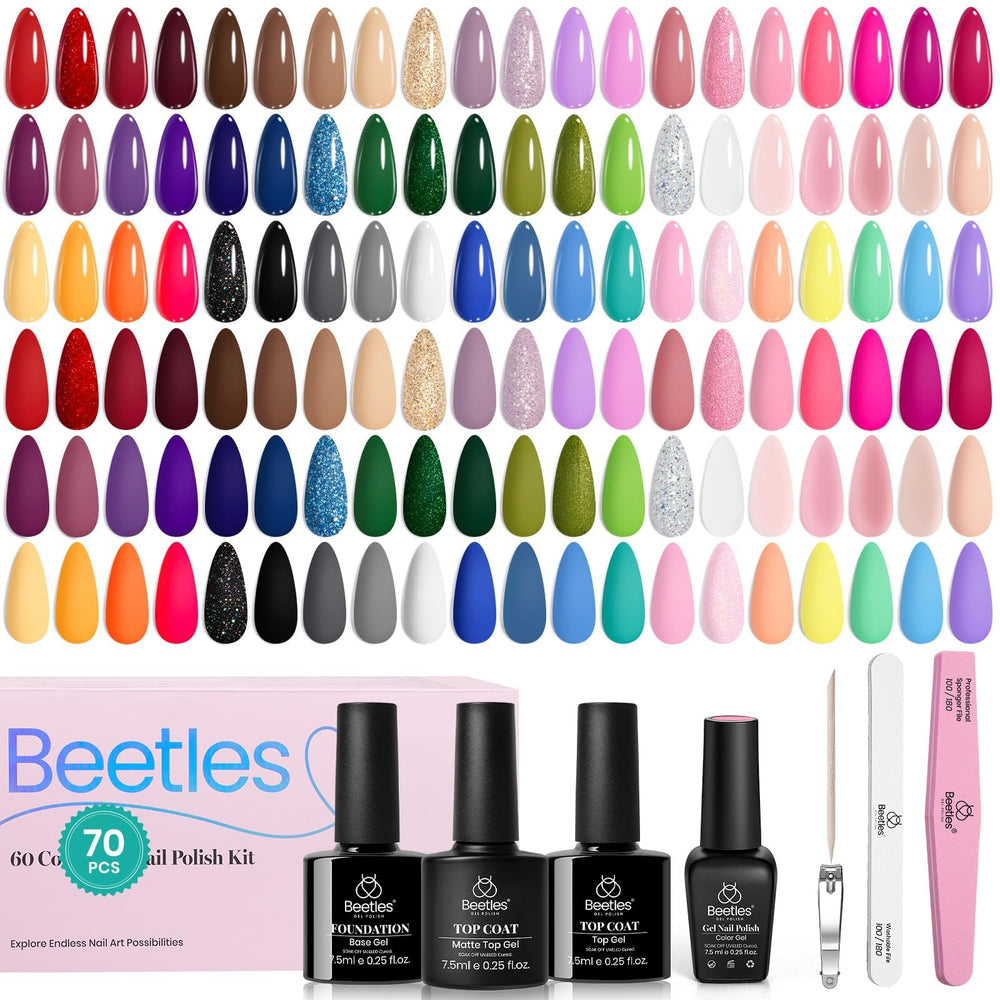 Beetles Gel Nail Polish Set swatches display 60 colors for DIY nails