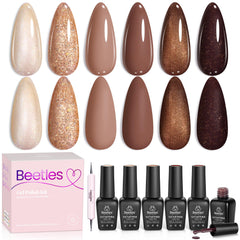 Beetles Brownie Bliss swatches in warm browns suited for everyday chic nails