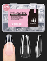 Beetles Gel Nail Tips Etch X forma coffin media para extensión duradera.