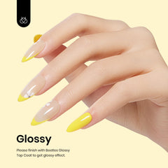 Beetles Canary Yellow brush stroke demonstrates easy application and even coverage.