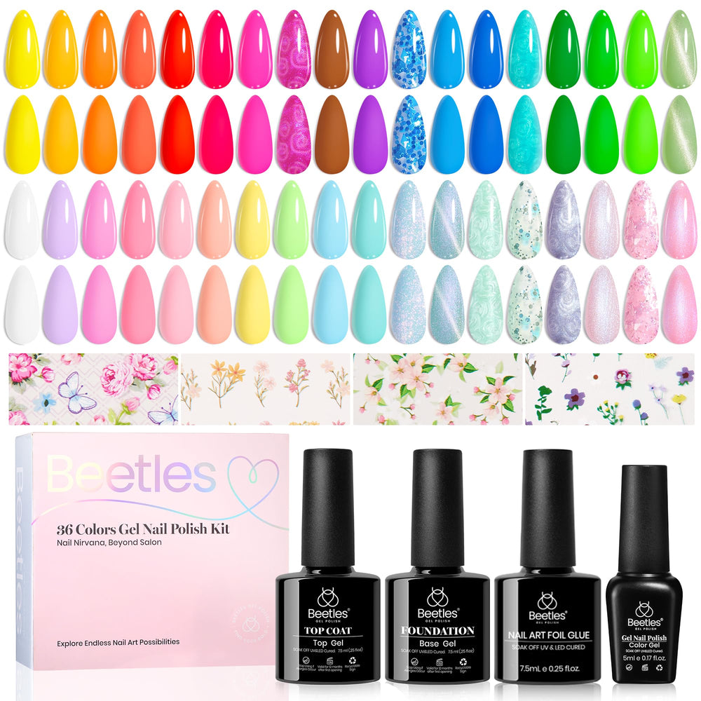 Beetles Gel Polish Kit 36-color pastel palette for versatile nails.