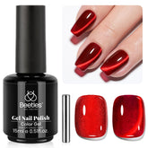 Beetles Gel Polish Rubí Rojo Ojo de Gato en botella para uñas con brillo