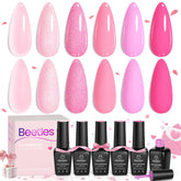 Beetles Gel Polish set rosa rojo neón, ideal para uñas brillantes y llamativas.