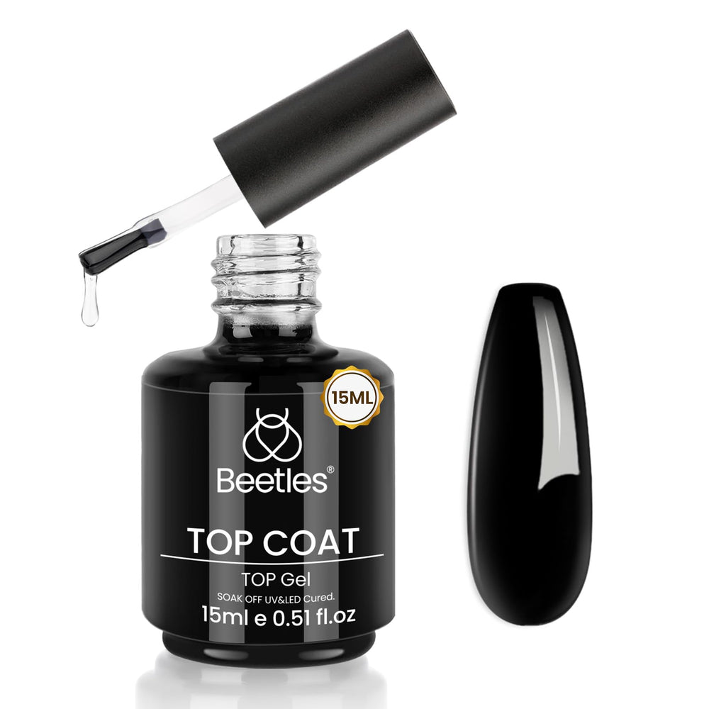 Beetles Gel Polish Top Coat bottle with a mirror-like gloss.