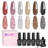 Beetles Glitter Gel Nail Polish: set de 6 colores brillantes para manicura.