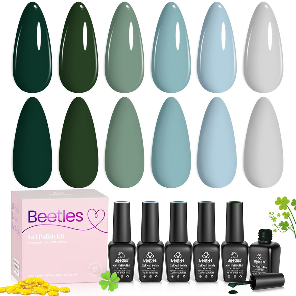 Beetles Gel Polish Set, seis tonos gris bruma para looks neutros y duraderos.