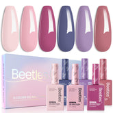 Beetles Hema-Free gel polish set with six pastel bottles for easy DIY home manicures.
