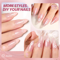 Beetles Jelly Gel Set, aplicación en uñas mostrando capas para acabados variados
