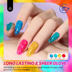 UV curing steps ensure quick, salon-like shine at home.