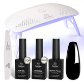 Beetles kit gel negro con luz-uv para uñas brillantes en casa.